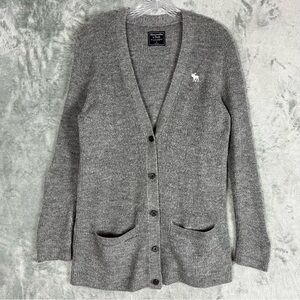 Abercrombie & Fitch Gray Cardigan Sweater Small V Neck Ribbed Neutral Minimalist